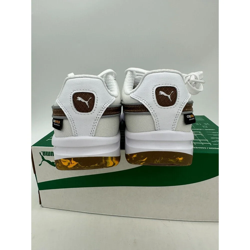 Puma GV Run Along Men's Size 8 White Brown Cordura Athletic Shoes 401096 01